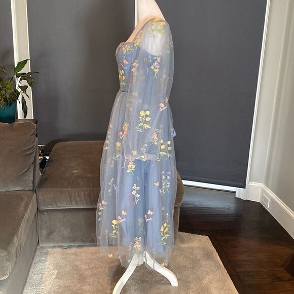 Women’s Blue Dress Embroidered Flowers & Butterflies Corset Back Size 12 NWOT - Picture 3 of 14